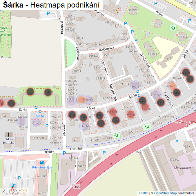 Mapa Šárka - Firmy v ulici.