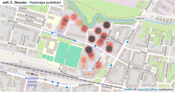 sídl. E. Beneše - mapa podnikání