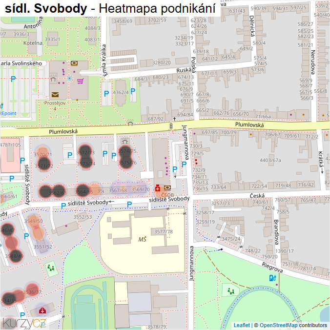 Mapa sídl. Svobody - Firmy v ulici.