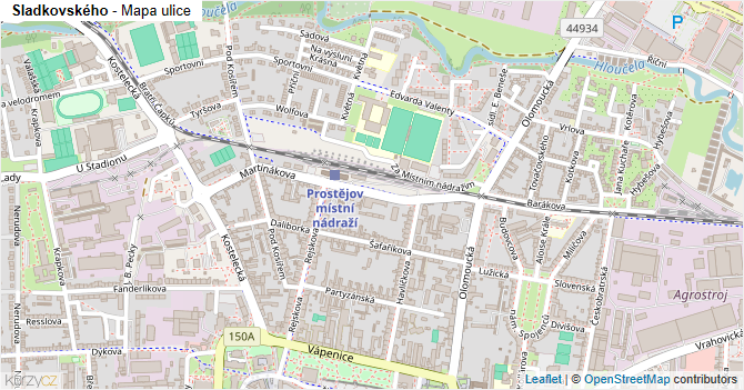 Sladkovského - mapa ulice