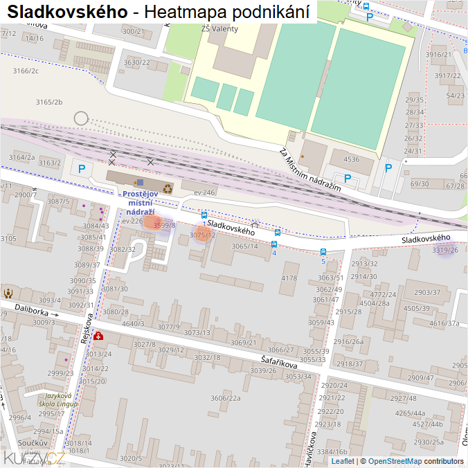 Mapa Sladkovského - Firmy v ulici.