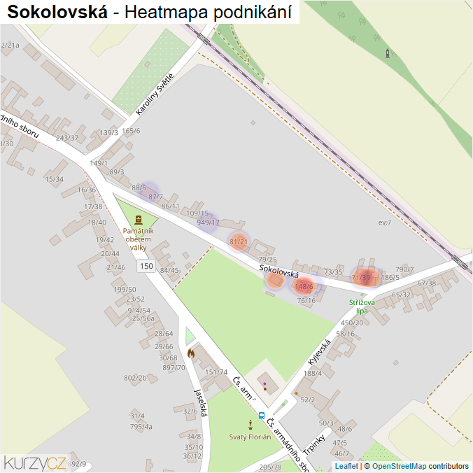 Mapa Sokolovská - Firmy v ulici.