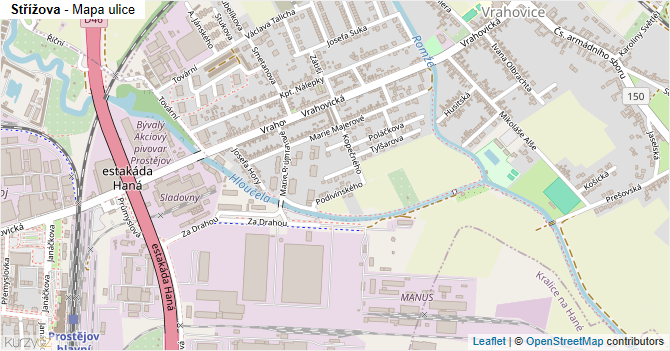 Střížova - mapa ulice