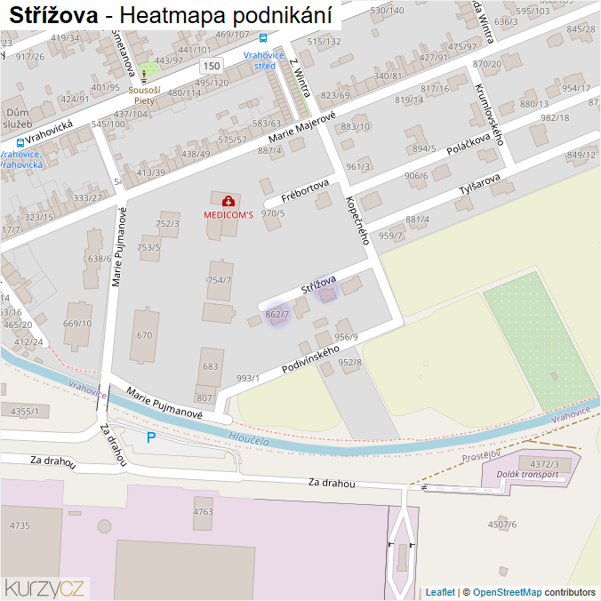 Mapa Střížova - Firmy v ulici.