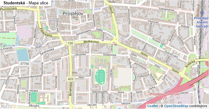 Studentská - mapa ulice