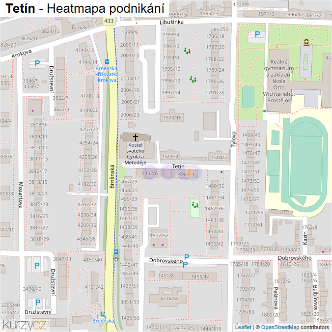 Mapa Tetín - Firmy v ulici.