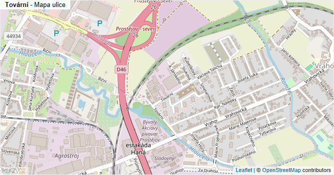 Tovární - mapa ulice