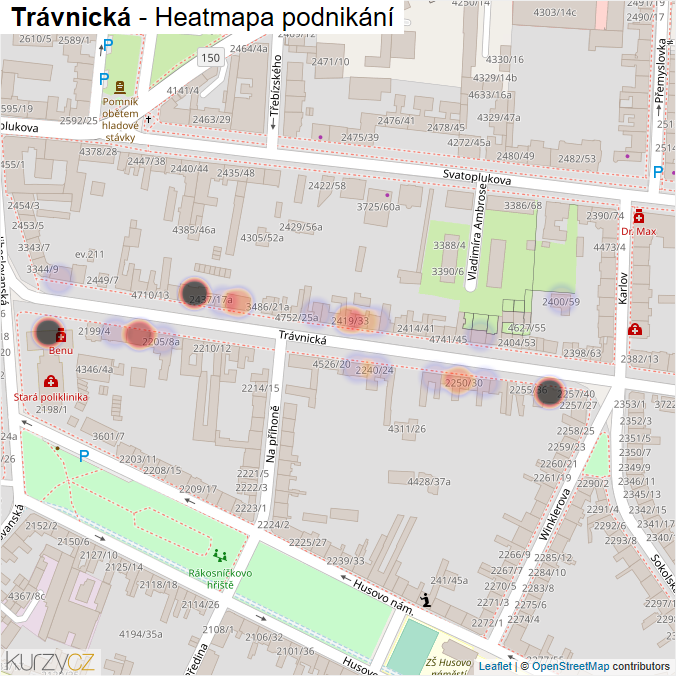 Mapa Trávnická - Firmy v ulici.