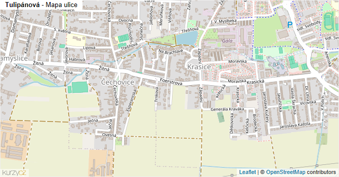 Tulipánová - mapa ulice