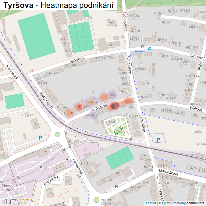 Mapa Tyršova - Firmy v ulici.