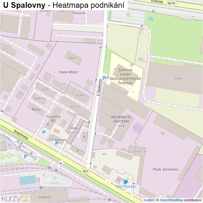 Mapa U Spalovny - Firmy v ulici.