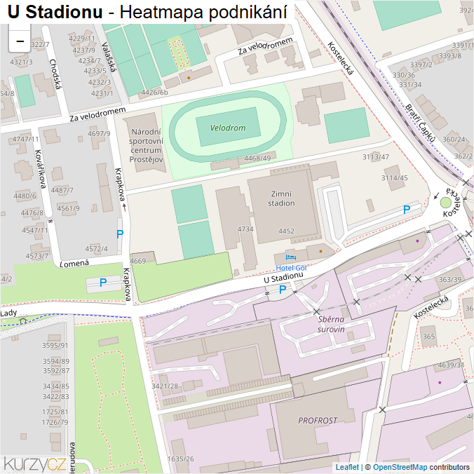 Mapa U Stadionu - Firmy v ulici.