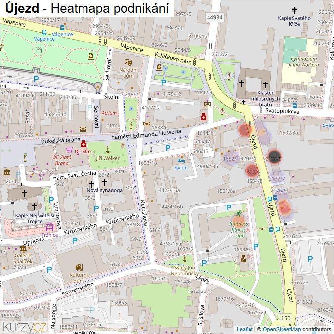 Mapa Újezd - Firmy v ulici.