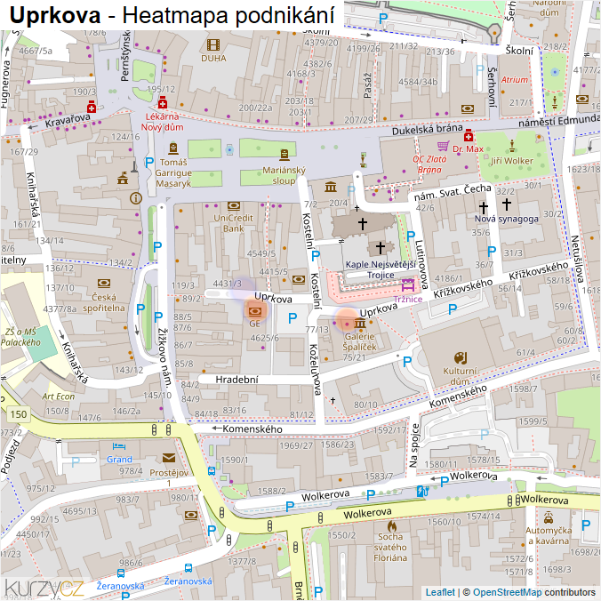 Mapa Uprkova - Firmy v ulici.