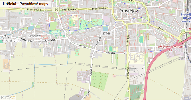Určická - záplavové mapy stoleté vody