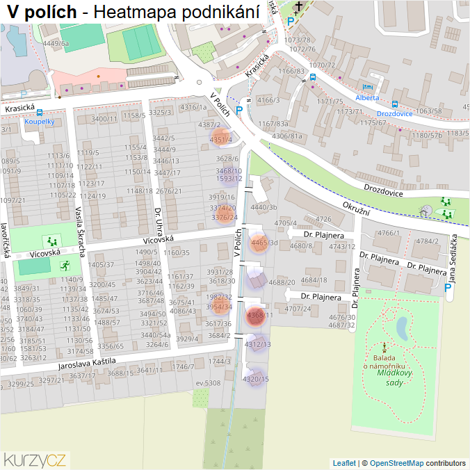 Mapa V polích - Firmy v ulici.