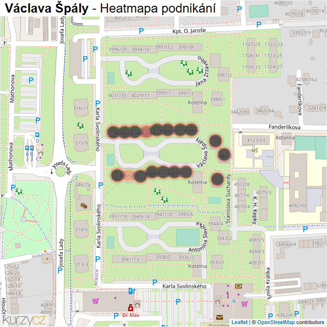 Mapa Václava Špály - Firmy v ulici.