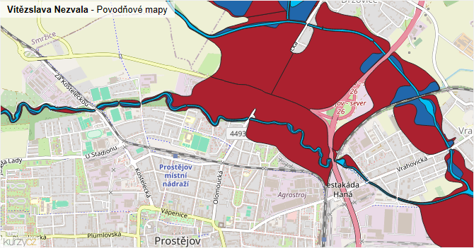 Vítězslava Nezvala - záplavové mapy stoleté vody