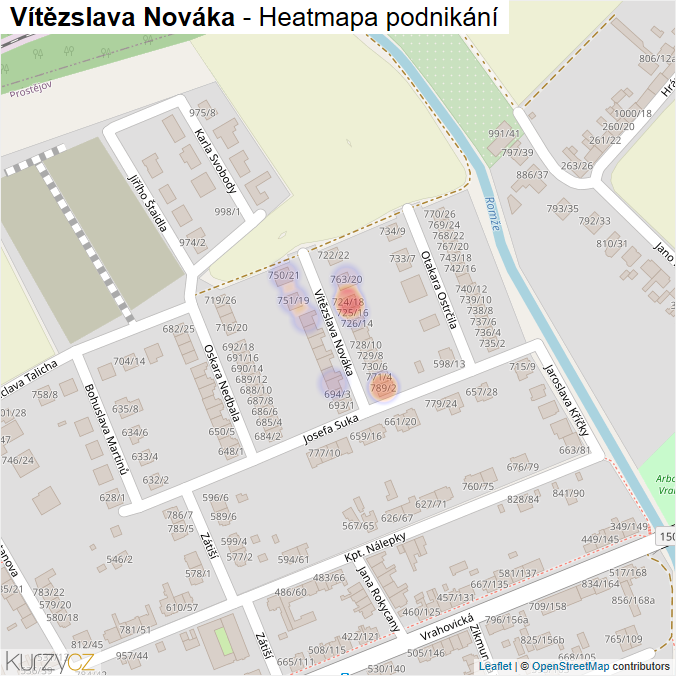 Mapa Vítězslava Nováka - Firmy v ulici.