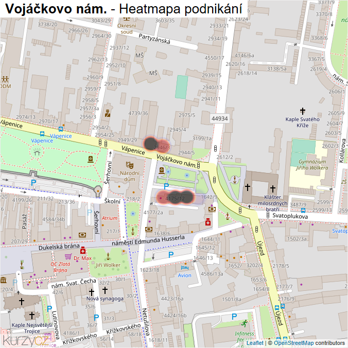 Mapa Vojáčkovo nám. - Firmy v ulici.