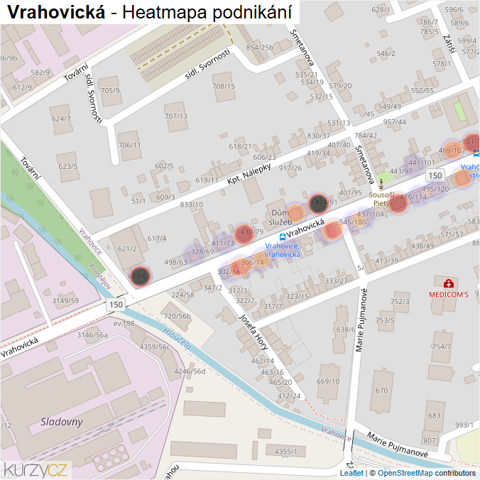 Mapa Vrahovická - Firmy v ulici.