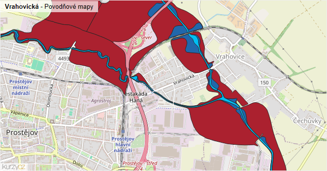Vrahovická - záplavové mapy stoleté vody