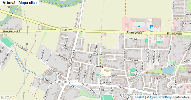 Vrbová - mapa ulice