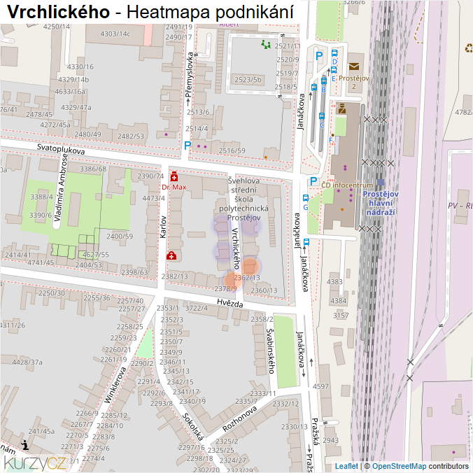 Mapa Vrchlického - Firmy v ulici.