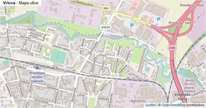 Vrlova - mapa ulice