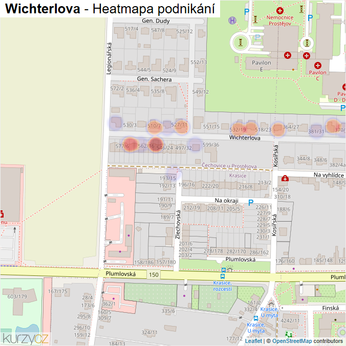 Mapa Wichterlova - Firmy v ulici.