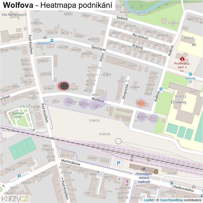 Mapa Wolfova - Firmy v ulici.