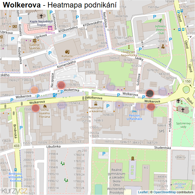 Mapa Wolkerova - Firmy v ulici.