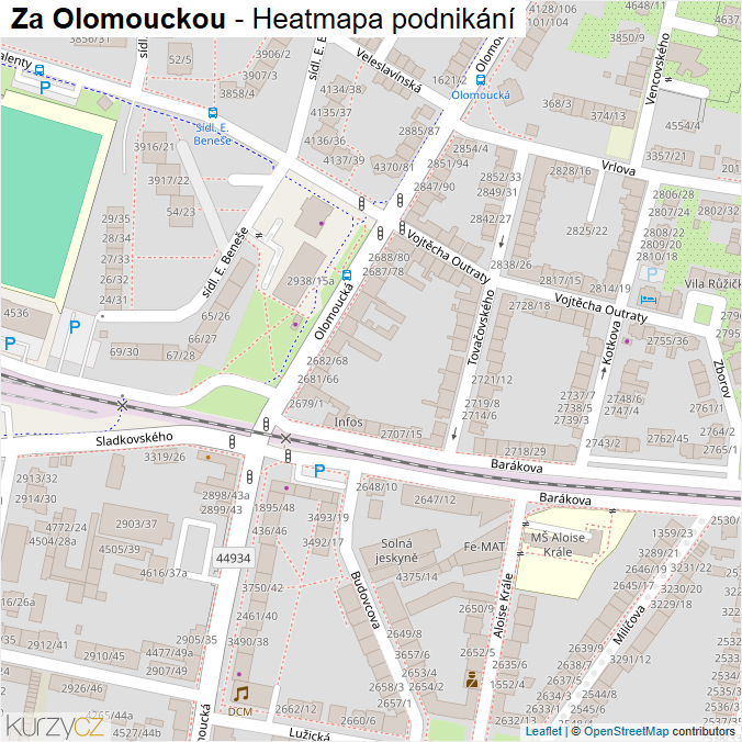 Mapa Za Olomouckou - Firmy v ulici.