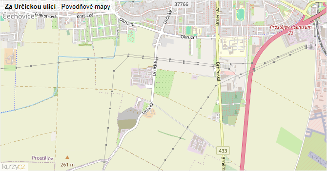 Za Určickou ulicí - záplavové mapy stoleté vody
