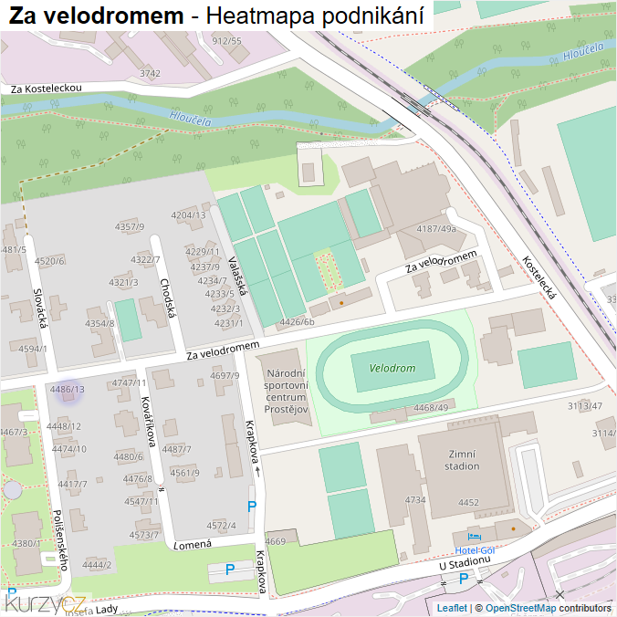 Mapa Za velodromem - Firmy v ulici.