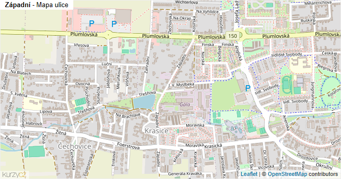 Západní - mapa ulice