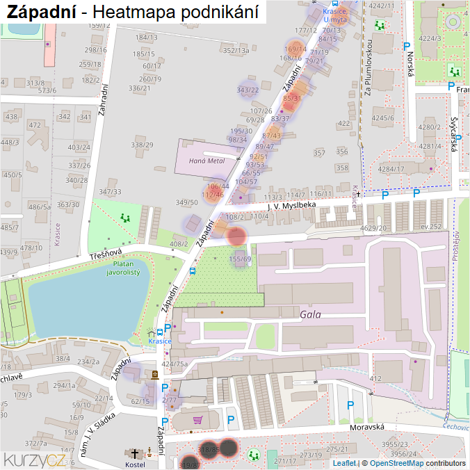 Mapa Západní - Firmy v ulici.