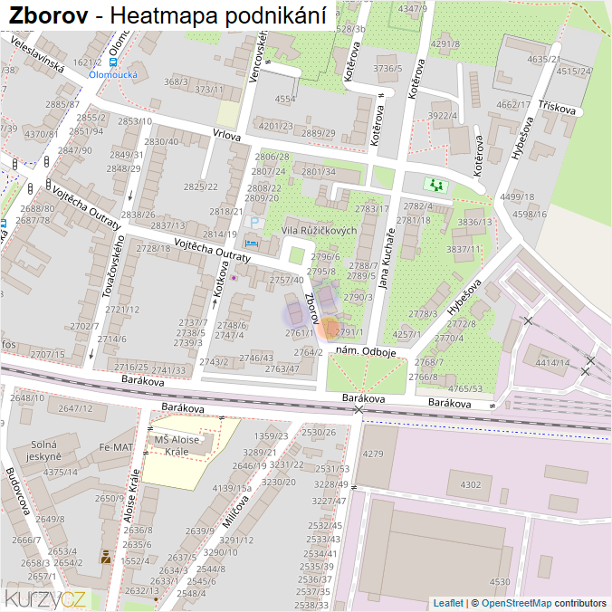 Mapa Zborov - Firmy v ulici.