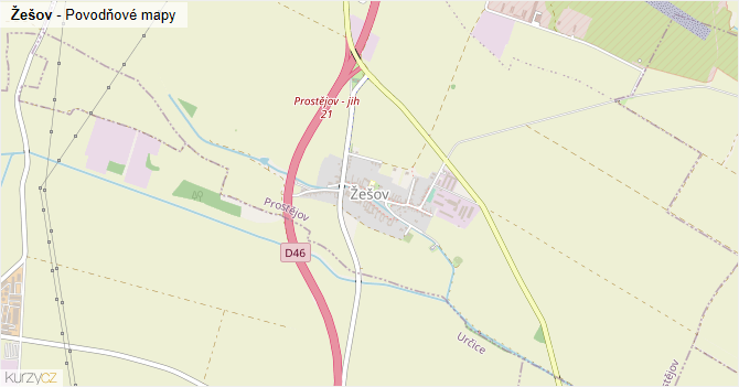 Žešov - záplavové mapy stoleté vody