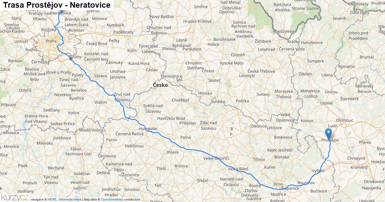 Prostějov-Neratovice, mapa trasy