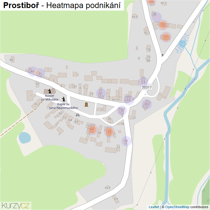Mapa Prostiboř - Firmy v části obce.