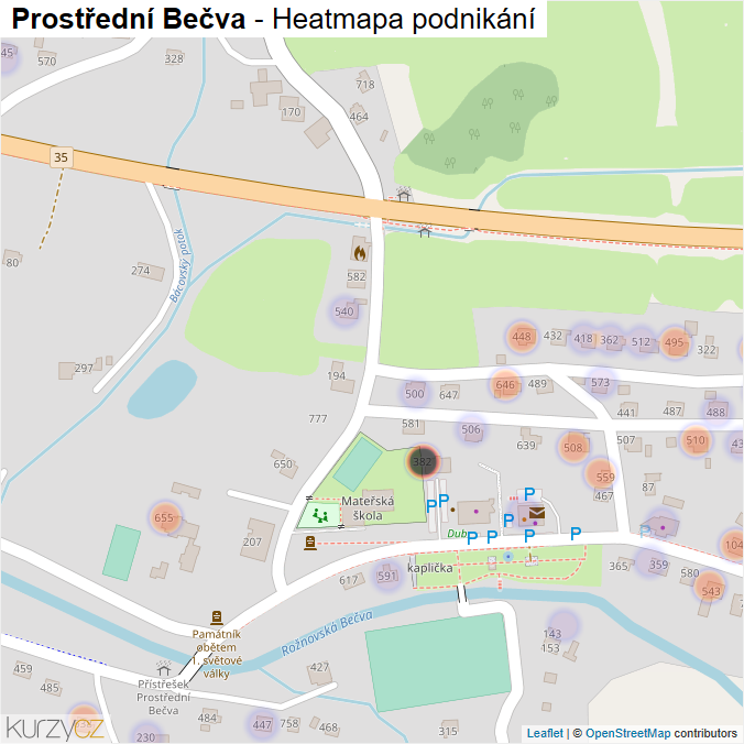 Mapa Prostřední Bečva - Firmy v obci.