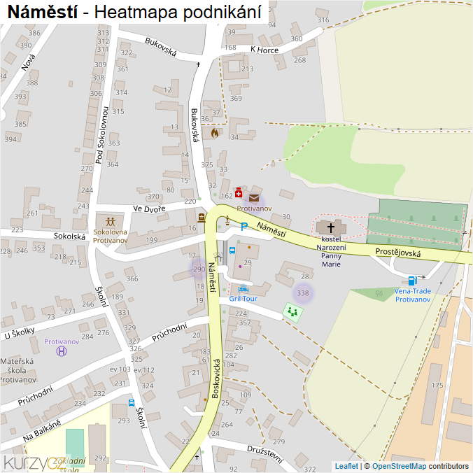 Mapa Náměstí - Firmy v ulici.