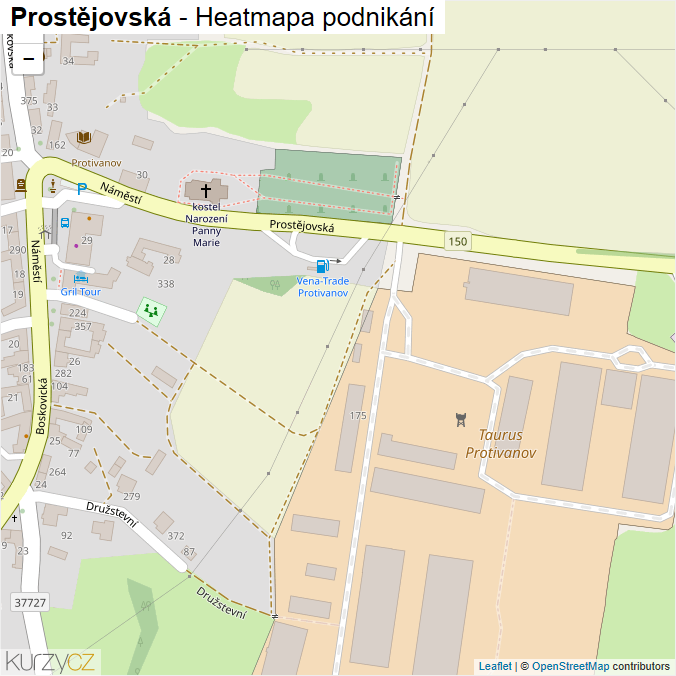 Mapa Prostějovská - Firmy v ulici.