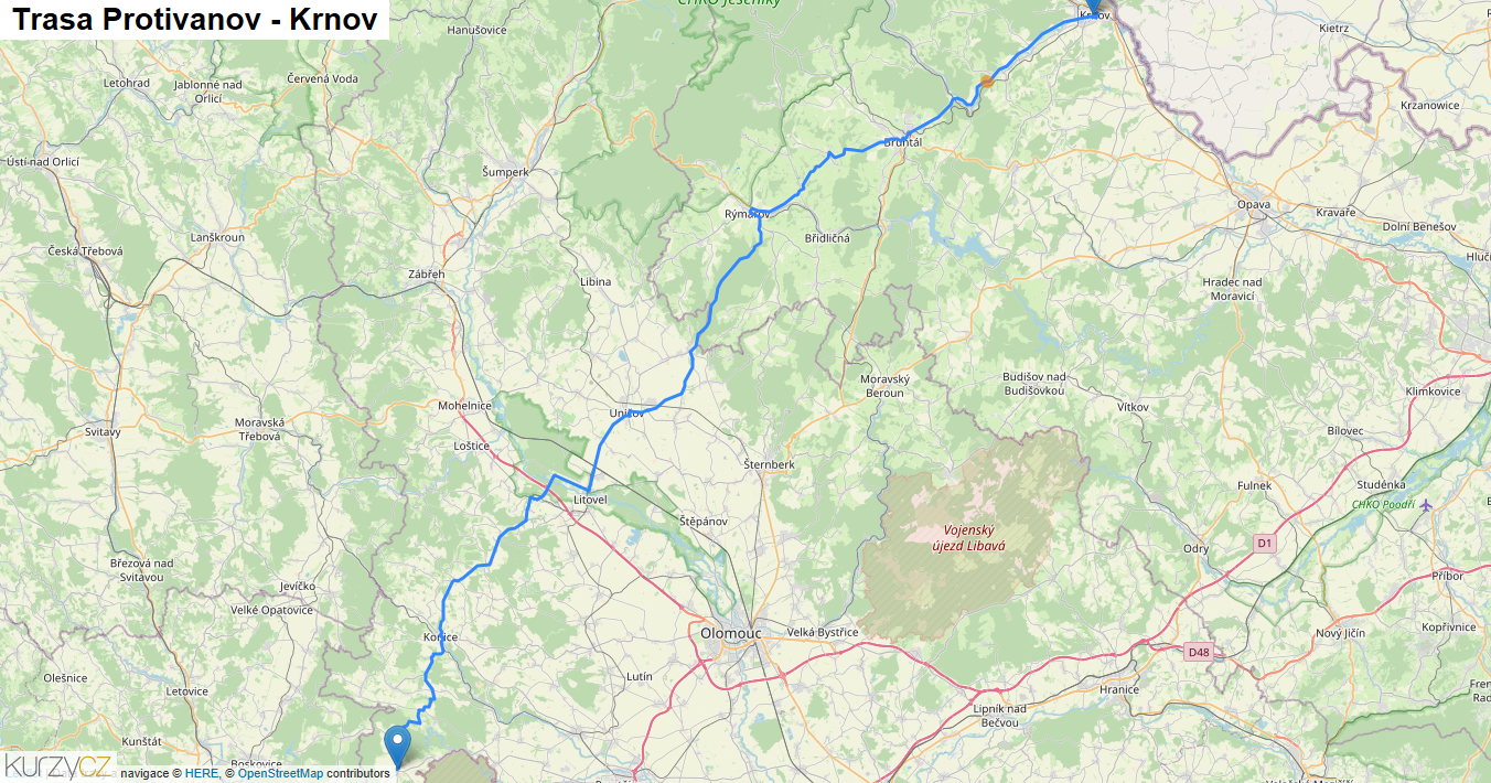 Protivanov-Krnov, mapa trasy