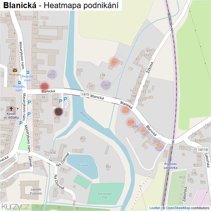 Mapa Blanická - Firmy v ulici.