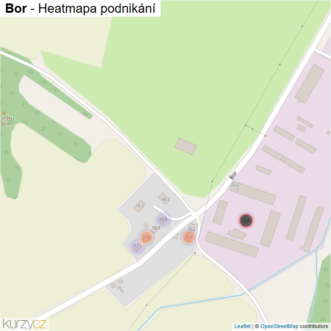 Mapa Bor - Firmy v ulici.