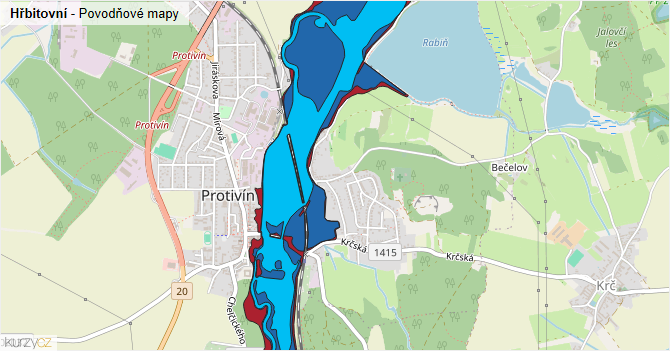 Hřbitovní - záplavové mapy stoleté vody