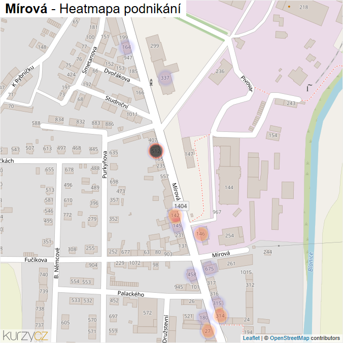Mapa Mírová - Firmy v ulici.