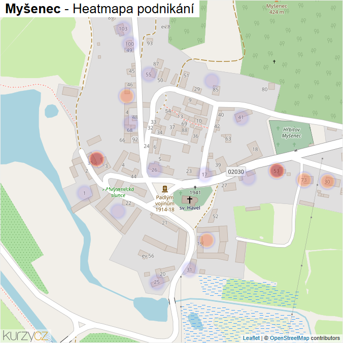 Mapa Myšenec - Firmy v části obce.